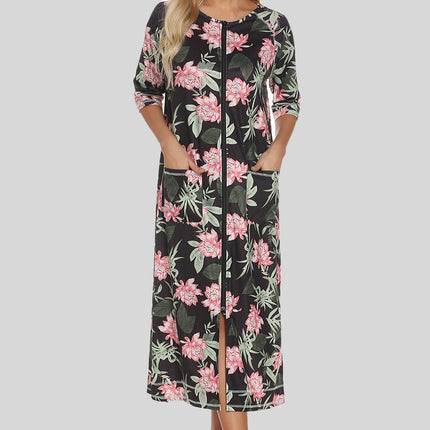 Printed Slit Night Dress with Pockets - Image 4