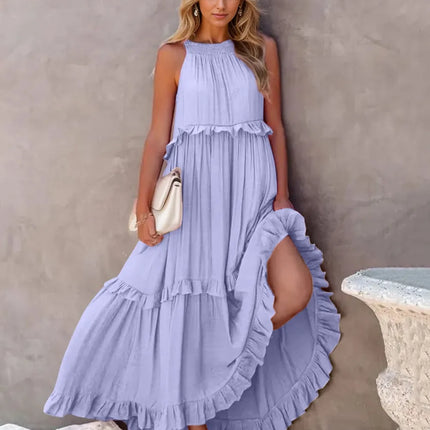 Ruffled Sleeveless Tiered Maxi Dress with Pockets - Image 25