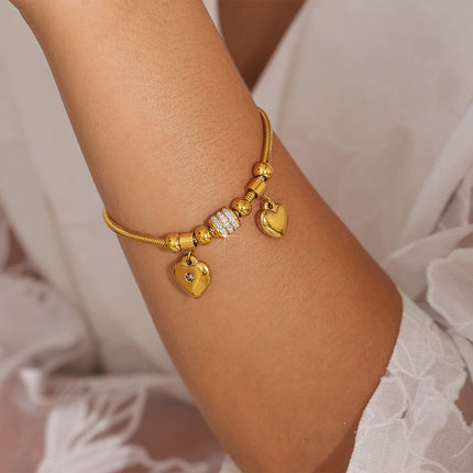 18K Gold-Plated Rhinestone Heart Charm Bracelet - Image 1