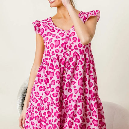 BiBi Leopard Cap Sleeve Tiered Mini Dress - Image 5