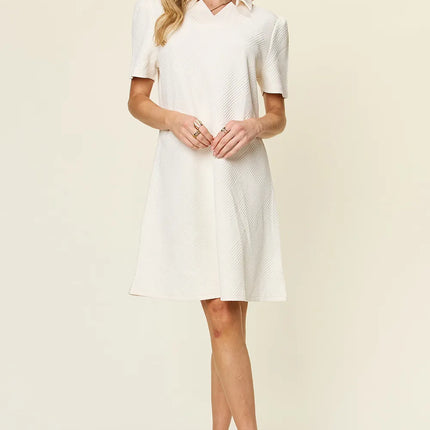 Double Take Full Size Texture Collared Neck Short Sleeve Dress - Image 15