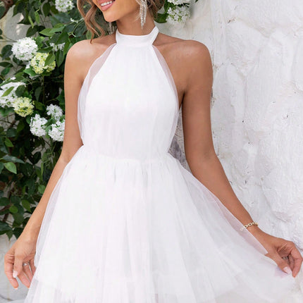 Halter Neck Backless Mesh Dress - Image 9