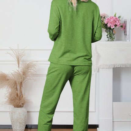 Round Neck Top and Drawstring Pants Lounge Set - Image 11