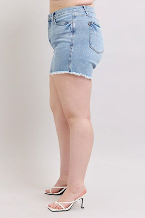 Judy Blue Full Size Tummy Control Raw Hem Denim Shorts Plus Size - Image 17