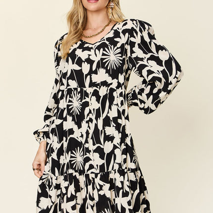 Double Take Full Size Printed Ruffle Hem Dress with Pocket - Image 28