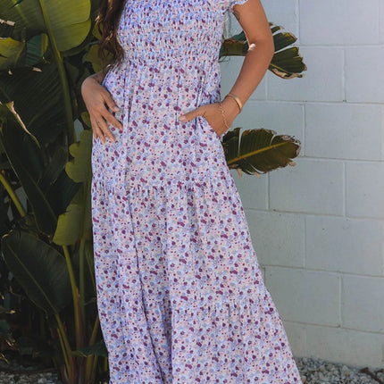 Tiered Floral Shirred High Waist Maxi Dress - Image 4
