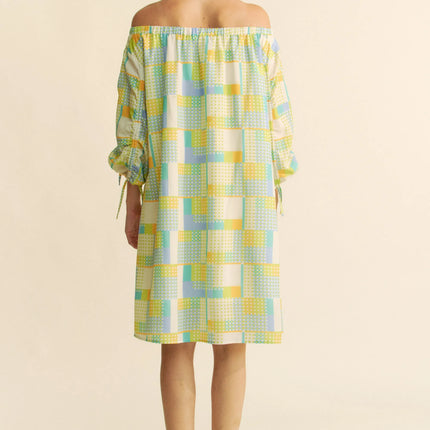 Davi & Dani Printed Off Shoulder Drawstring Sleeve Mini Dress - Image 8