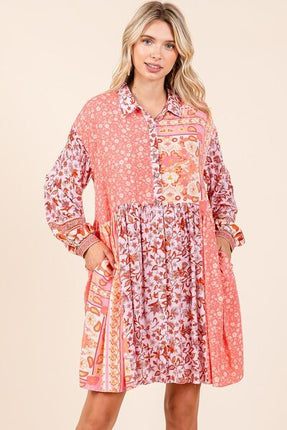 Mittoshop Floral Button Detail Long Sleeve Shirt Dress - Image 3