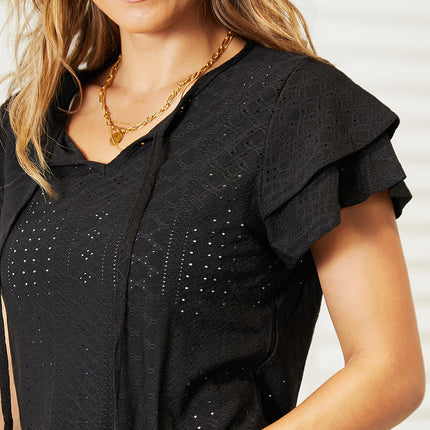 Mandy Eyelet Tie-Neck Flutter Sleeve Blouse - Image 4