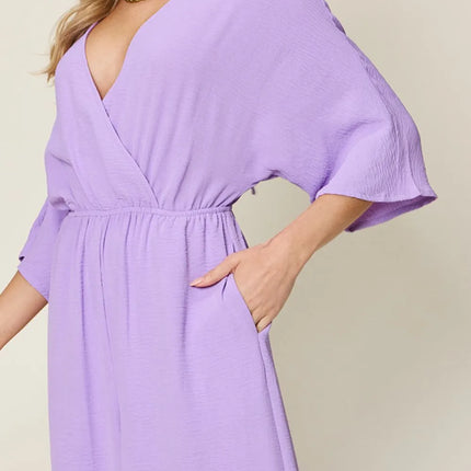 Double Take Full Size Surplice Wide Leg Jumpsuit with Pockets - Image 20