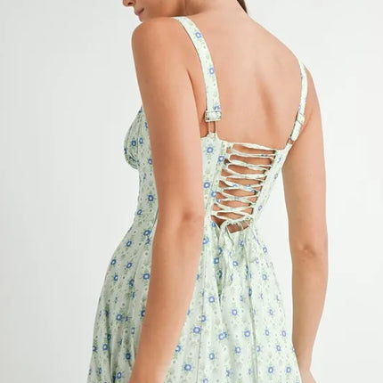 MABLE Floral Print Bustier Back Lace Up Midi Dress - Image 11