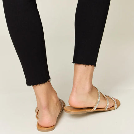 WILD DIVA Rhinestone Three-Strap Flat Sandals - Image 2
