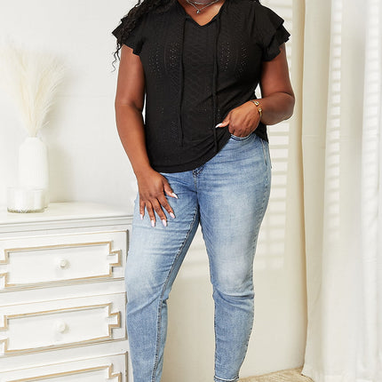 Mandy Eyelet Tie-Neck Flutter Sleeve Blouse - Image 8