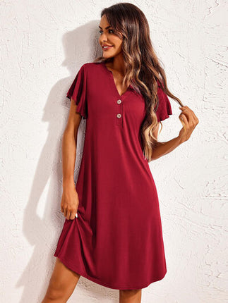 Notched Short Sleeve Lounge Dress - Image 4