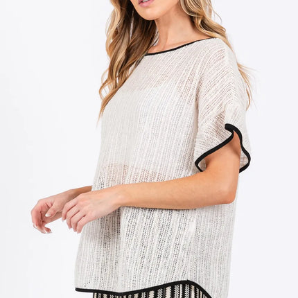 GeeGee Contrast Trim Short Sleeve Knit Cover Up - Image 3
