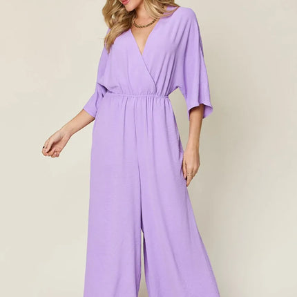 Double Take Full Size Surplice Wide Leg Jumpsuit with Pockets - Image 17