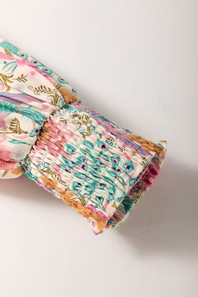 Printed Notched Lantern Sleeve Dress - Image 7