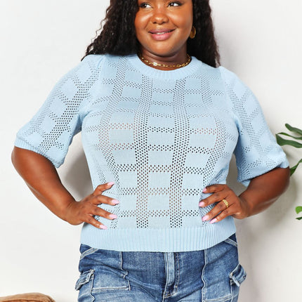 Mandy Ribbed Trim Round Neck Knit Top - Image 9