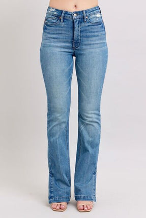 Judy Blue HW Tummy Control Vintage Wash Side Slit Slim Boot Jeans - Image 1