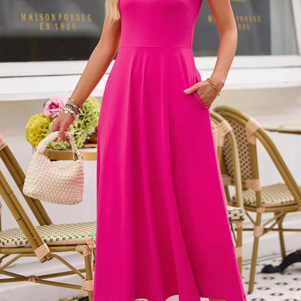 Side Slit Scoop Neck Wide Strap Dress - Image 5