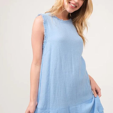Washed Fringe Detail Tiered Dress - Image 8