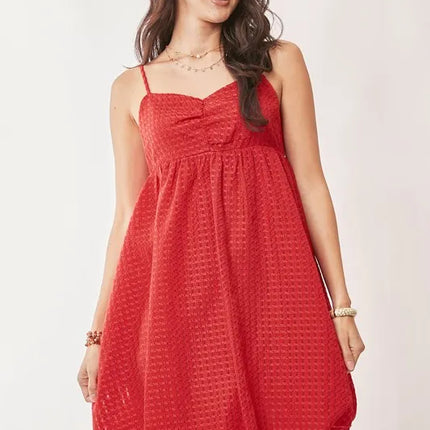 Davi & Dani Textured Sweetheart Neckline Bubble Hem Dress - Image 5