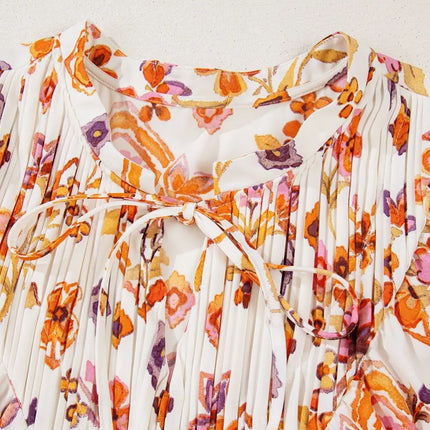 Printed Tie Neck Cap Sleeve Mini Dress - Image 9