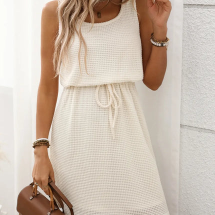 Waffle-Knit Drawstring Mini Tank Dress - Image 2