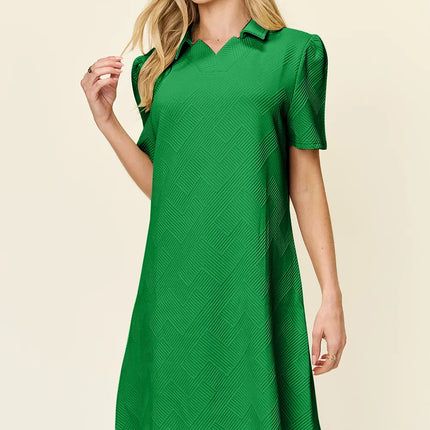Double Take Full Size Texture Collared Neck Short Sleeve Dress - Image 10