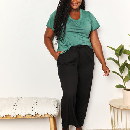 Double Take Ruched V-Neck Short Sleeve T-Shirt - Image 16