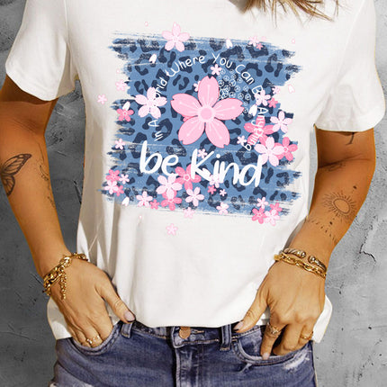 Leopard Floral Graphic Round Neck Tee - Image 1