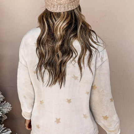 Round Neck Dropped Shoulder Star Print Top and Shorts Lounge Set - Image 2