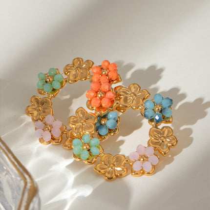 Synthetic Crystal Stainless Steel Flower Earrings - Image 1