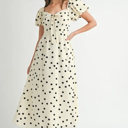 MABLE Polka Dot Puff Sleeve Midi Dress - Image 2
