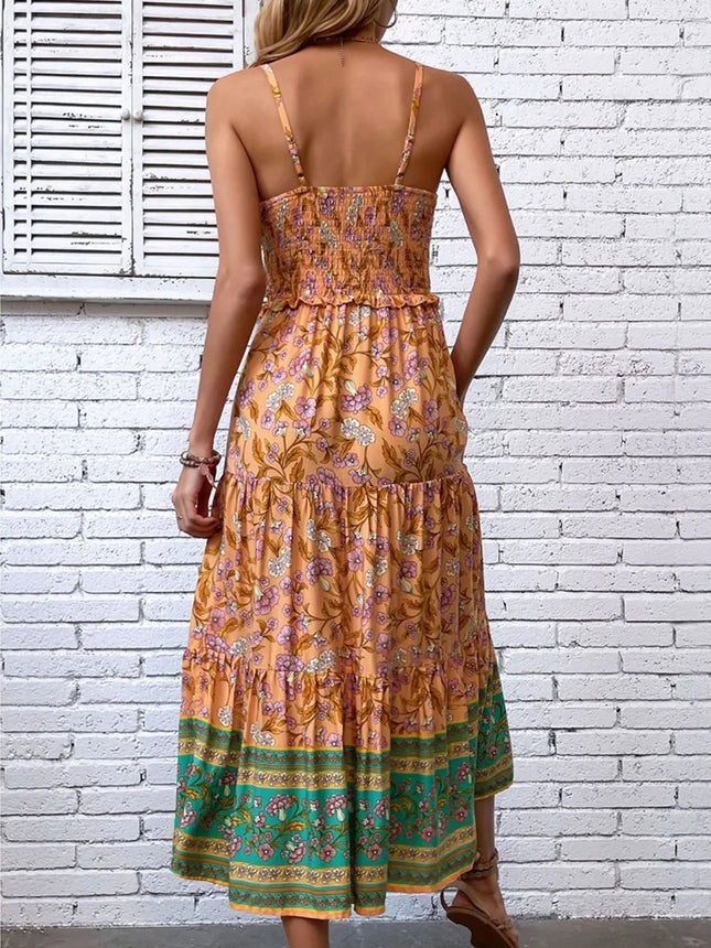 Printed Square Neck Midi Cami Dress