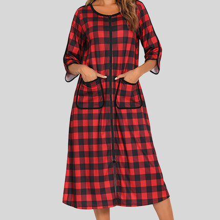 Round Neck Three-Quarter Sleeve Midi Night Dress - Image 25