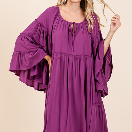 Mittoshop Frill Tie Neck Bell Sleeve Dress - Image 3