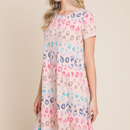 BOMBOM Leopard Round Neck Short Sleeve Dress - Image 3