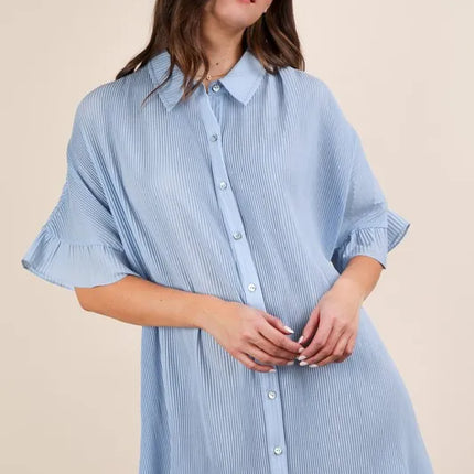 VERY J Pleated Detail Button Down Mini Dress - Image 2