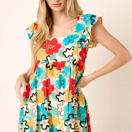 Mittoshop Multi Color Flower Print Babydoll Dress - Image 1