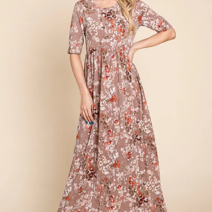BOMBOM Printed Shirred Maxi Dress - Image 4