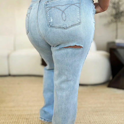 Judy Blue Full Size High Waist Distressed Straight Jeans - Image 11