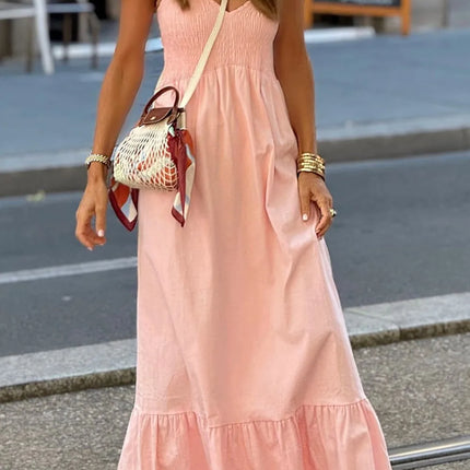 V Neck Ruffled Cap Sleeve Smocked Maxi Dress - Image 9