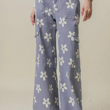 BiBi Flower Printed Side Pocket Wide Pants - Image 4