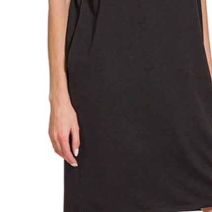 Zenana Rolled Short Sleeve Round Neck Dress - Image 3