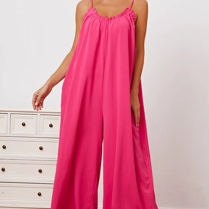 Double Take Full Size Ruffle Trim Tie Back Cami Jumpsuit with Pockets - Image 3