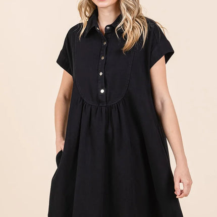 Mittoshop Twill Short Sleeve Collared Mini Dress - Image 2