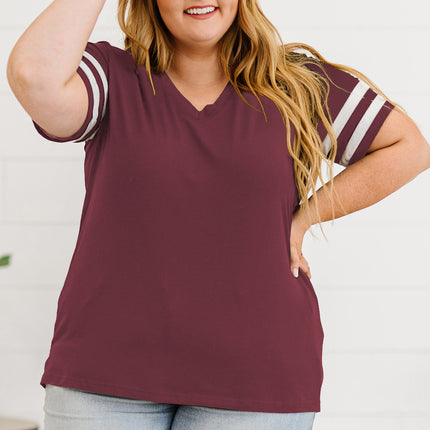 Plus Size Striped V-Neck Tee Shirt - Image 19