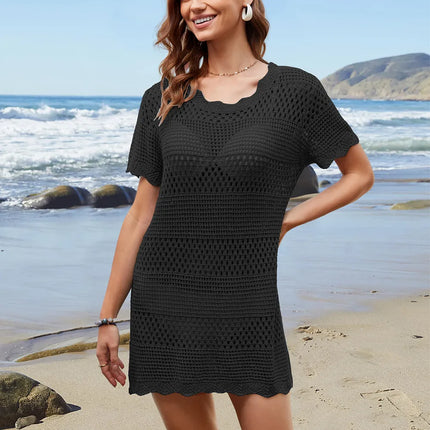 Openwork Round Neck Short Sleeve Cover-UP - Image 18