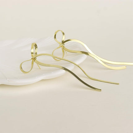 Stainless Steel Bow Bar Earrings - Image 2